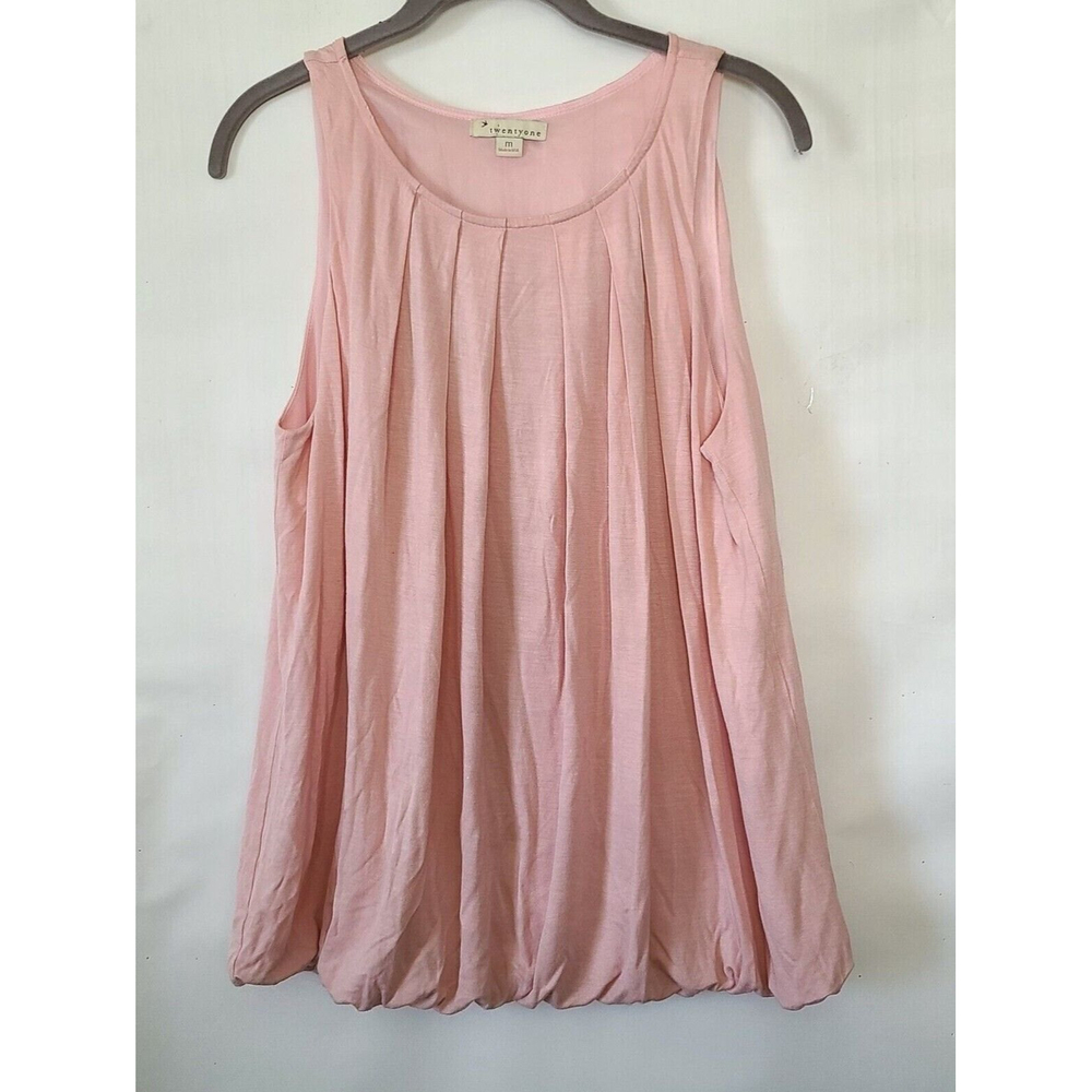 Twenty One Womens Pleated Blouson Jersey Tank Top Round Neck Sz Medium Pink EUC - Picture 1 of 5